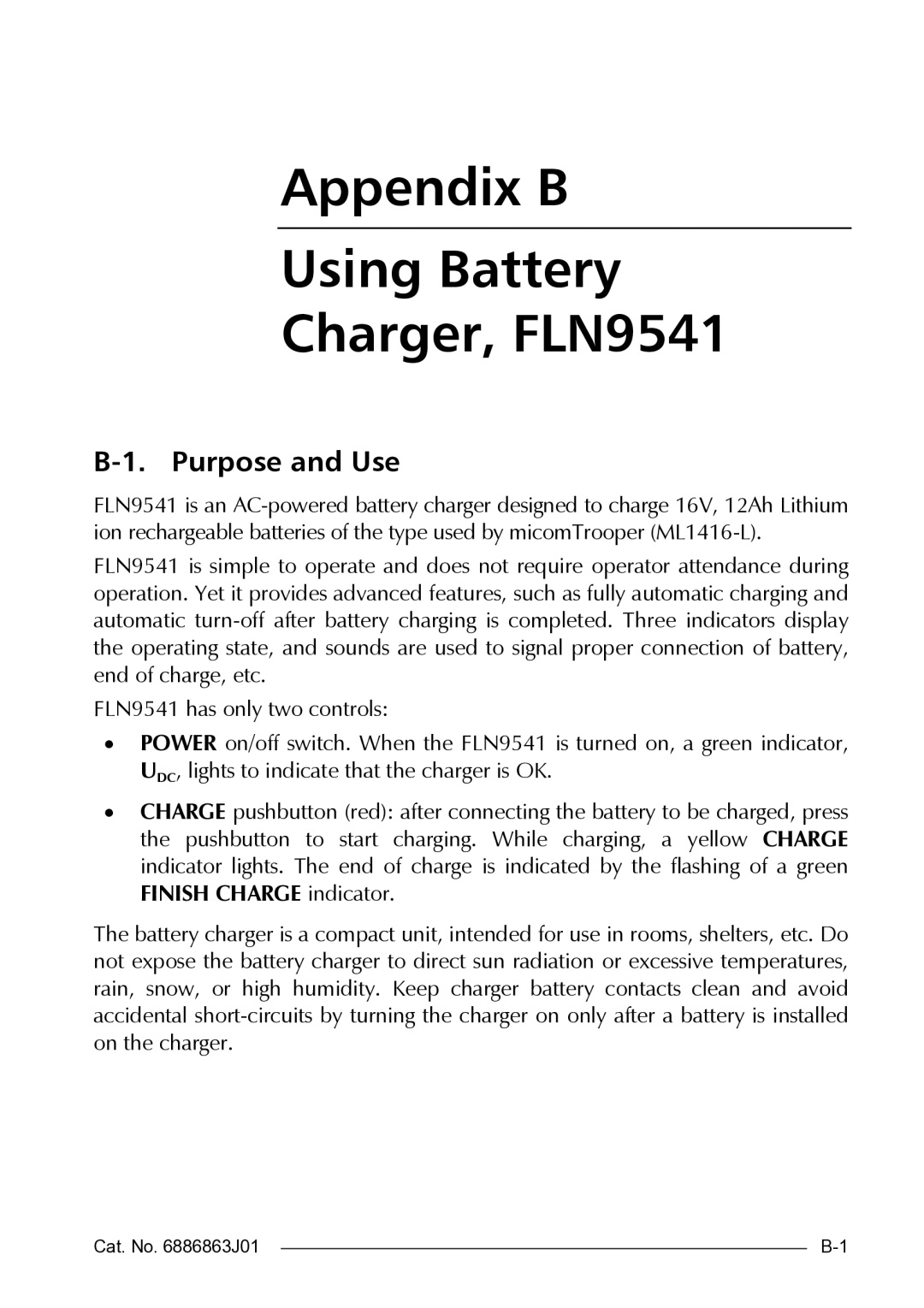 Motorola HF-SSB manual Appendix B Using Battery Charger, FLN9541 