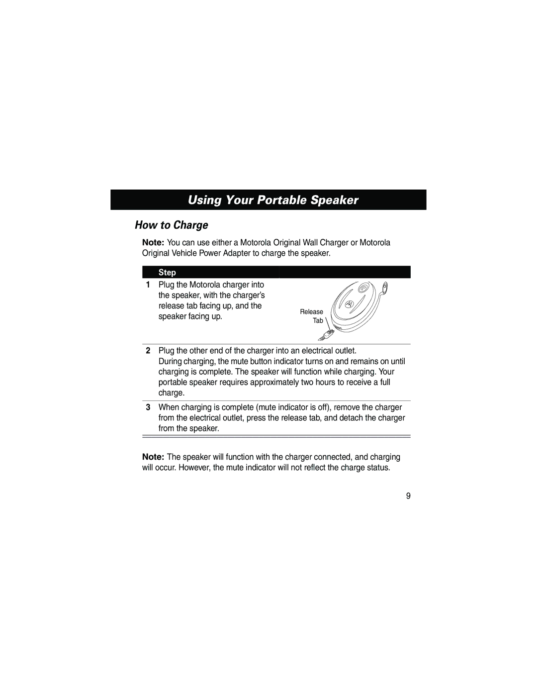 Motorola HF800 manual Using Your Portable Speaker, How to Charge, Step 