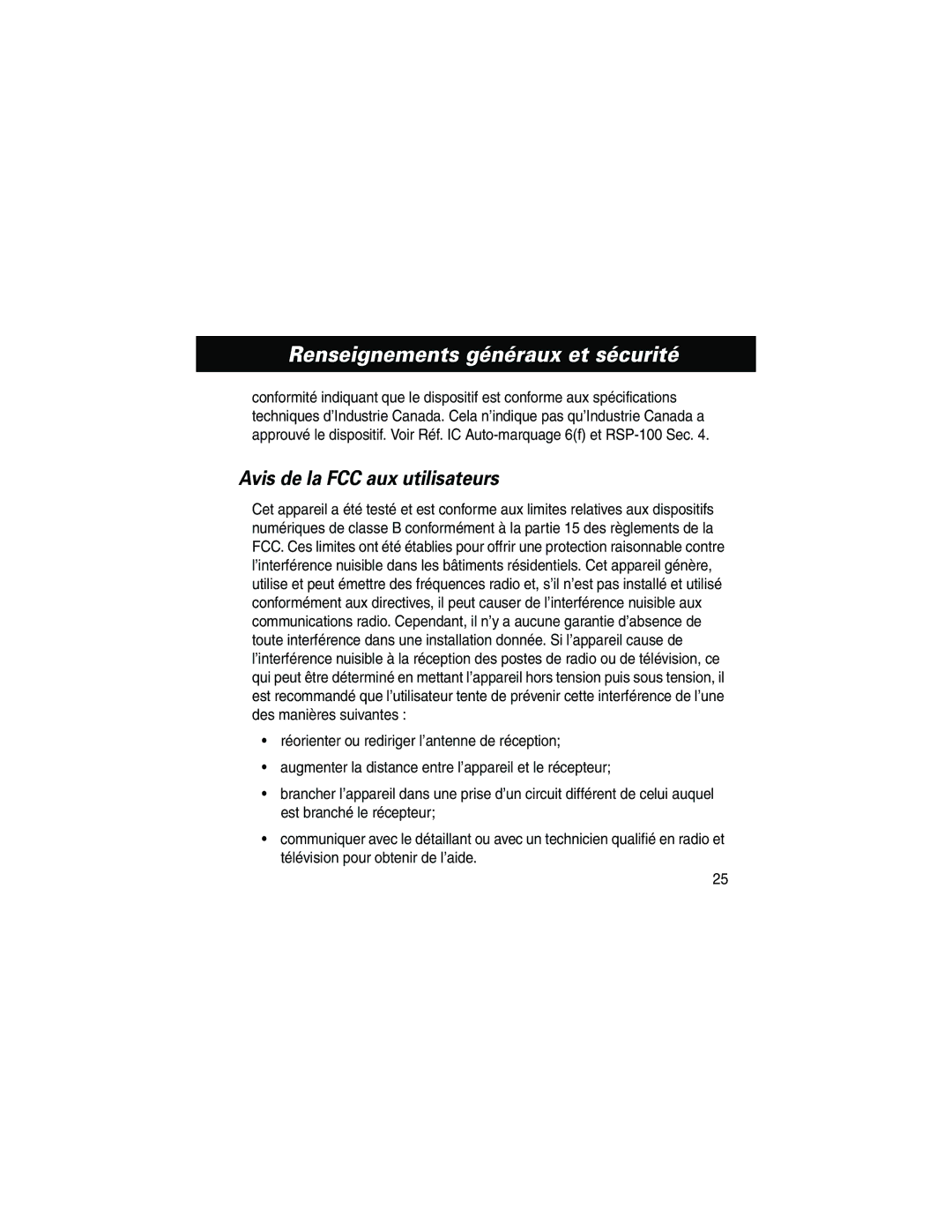 Motorola HF800 manual Avis de la FCC aux utilisateurs 