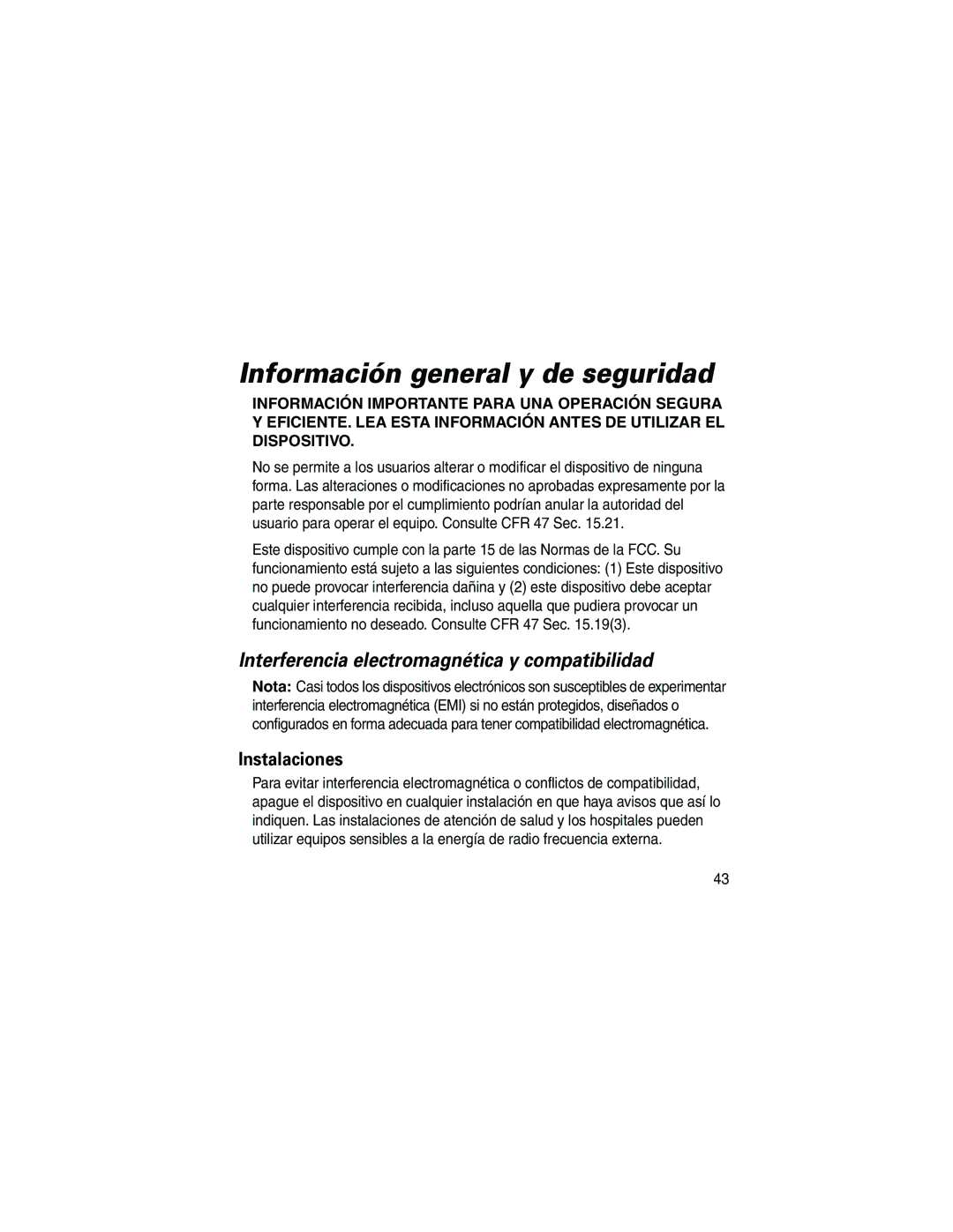 Motorola HF800 manual Información general y de seguridad, Interferencia electromagnética y compatibilidad 