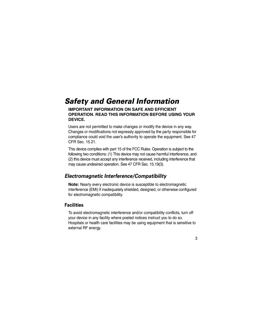 Motorola HF800 manual Safety and General Information, Electromagnetic Interference/Compatibility 