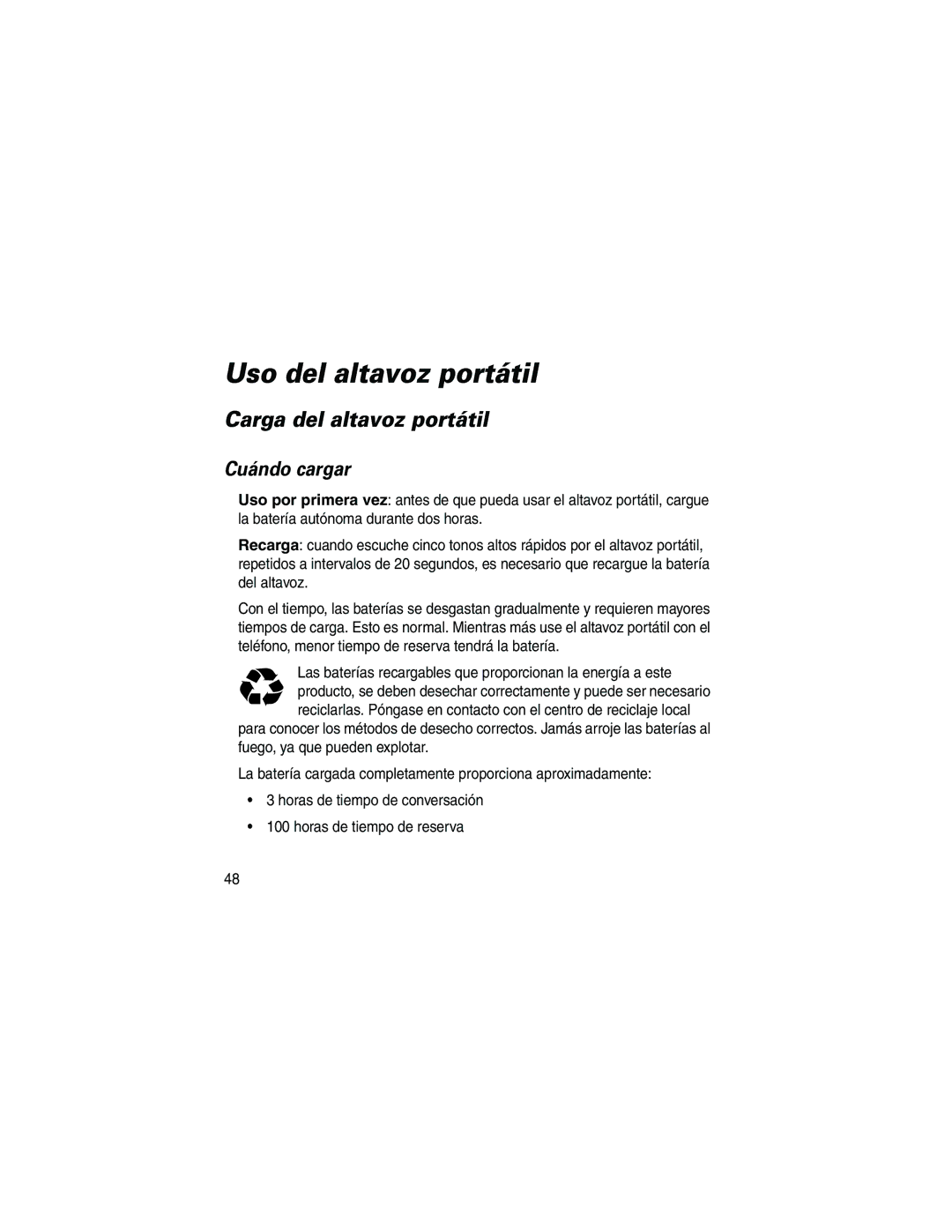 Motorola HF800 manual Uso del altavoz portátil, Carga del altavoz portátil, Cuándo cargar 