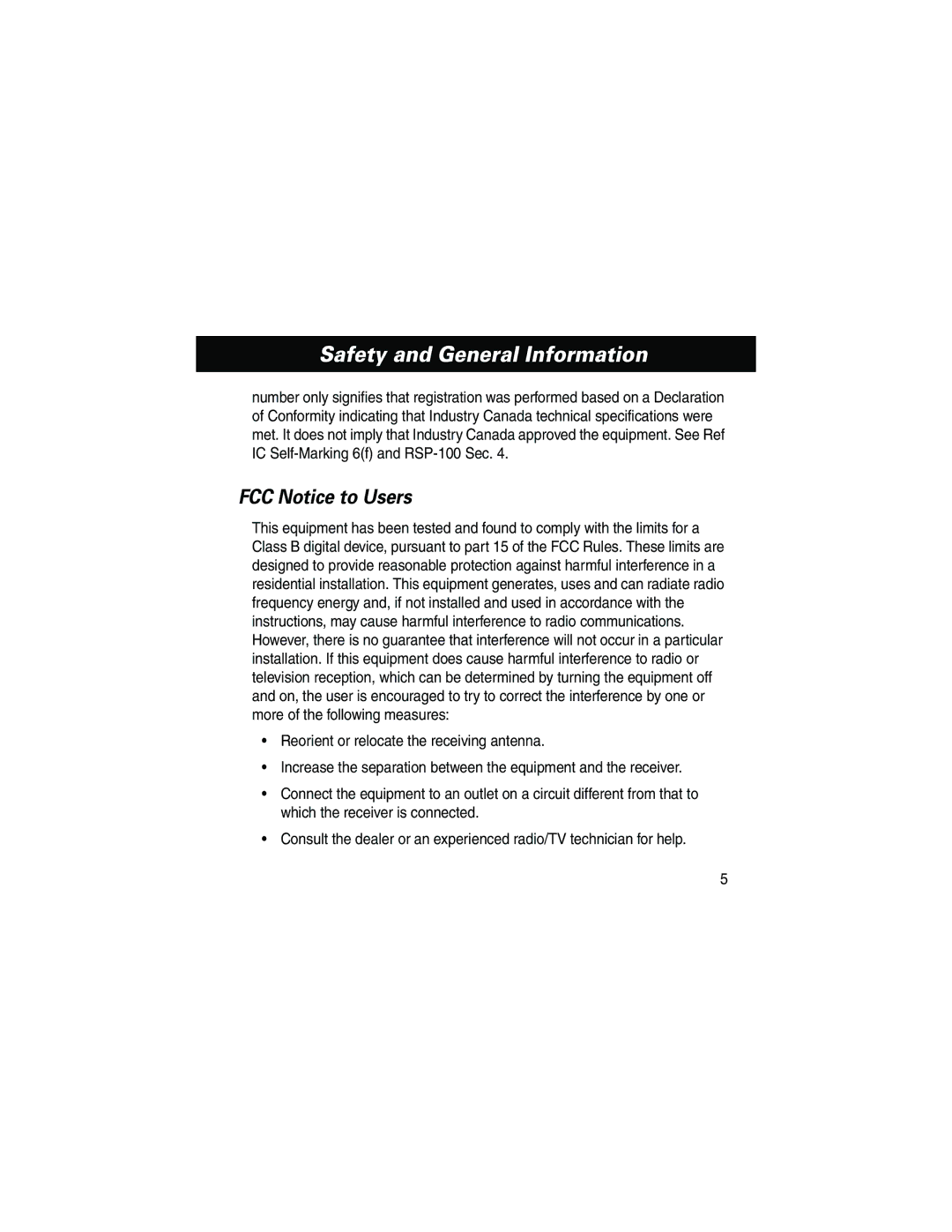 Motorola HF800 manual FCC Notice to Users 