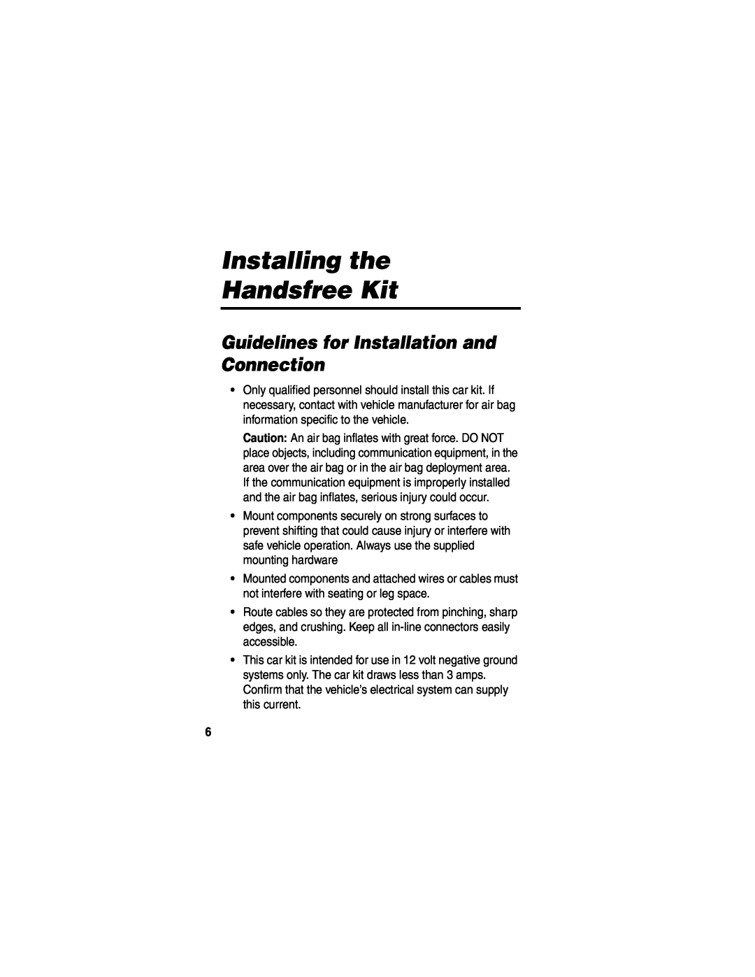 Motorola HF850 manual Installing the Handsfree Kit, Guidelines for Installation and Connection 