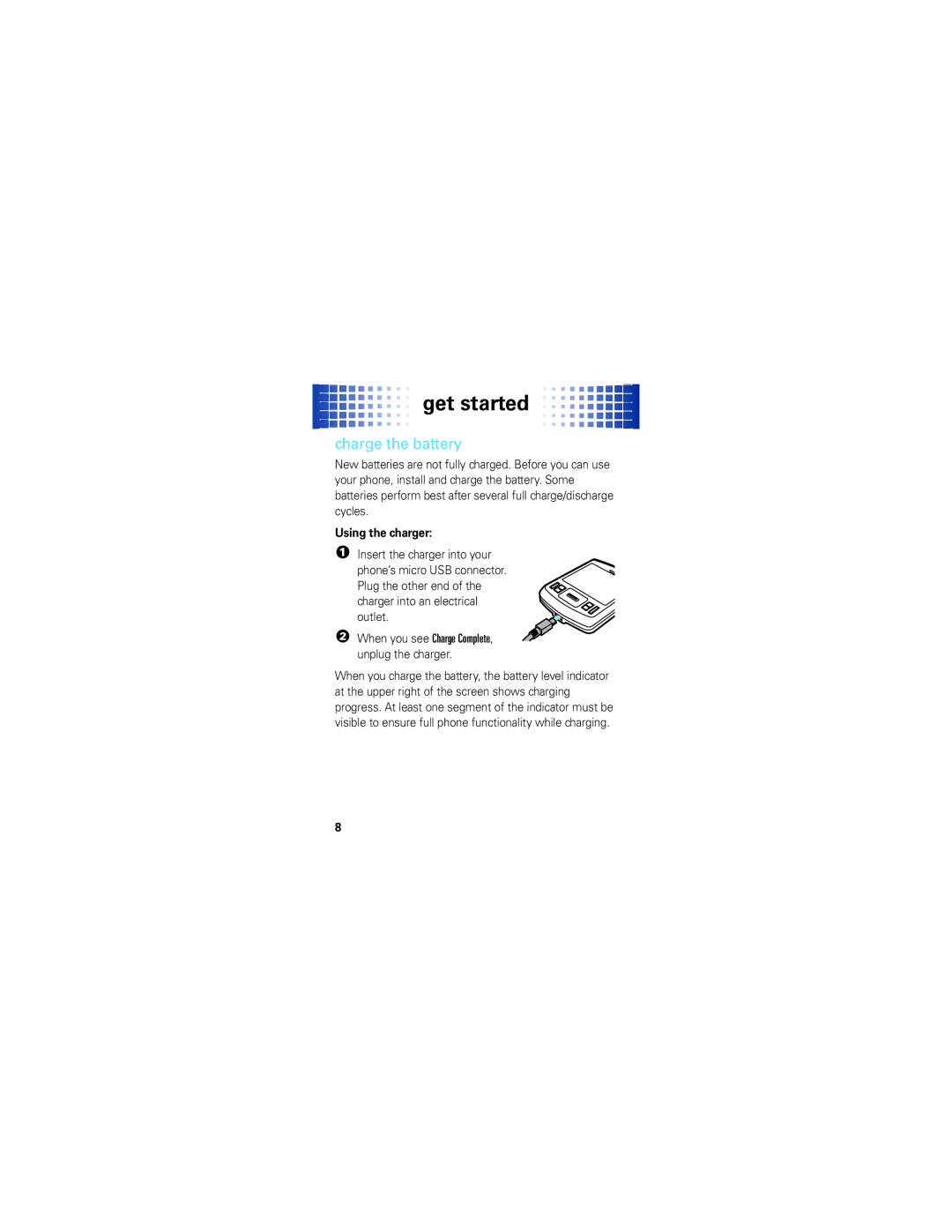 Motorola HINT QA30 quick start Charge the battery, Using the charger 