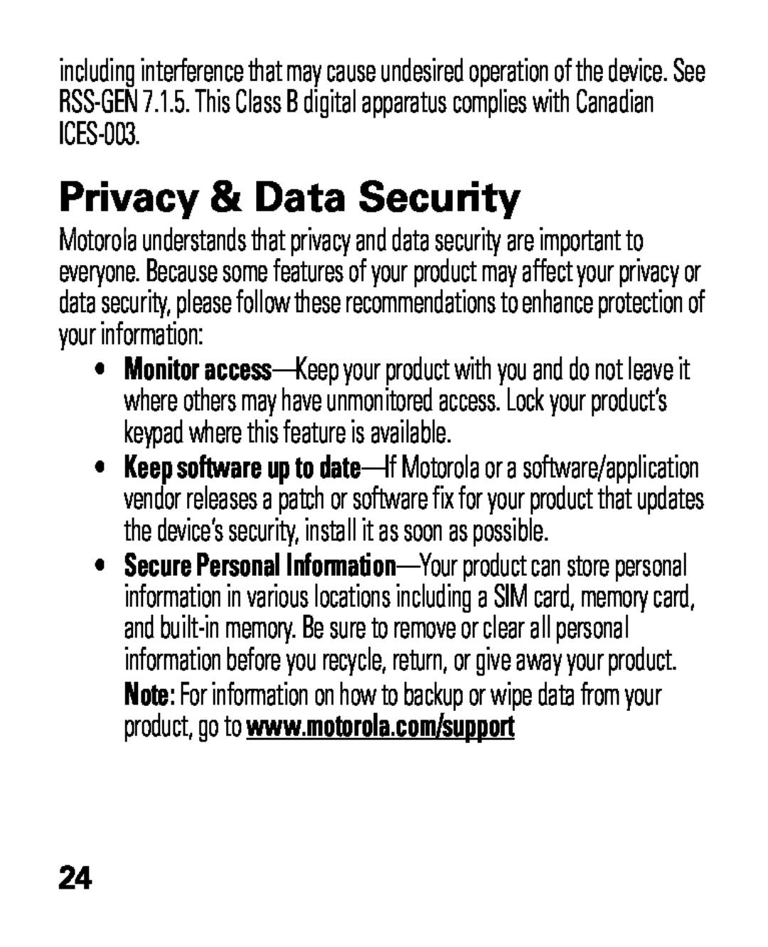 Motorola HK100 quick start Privacy & Data Security 