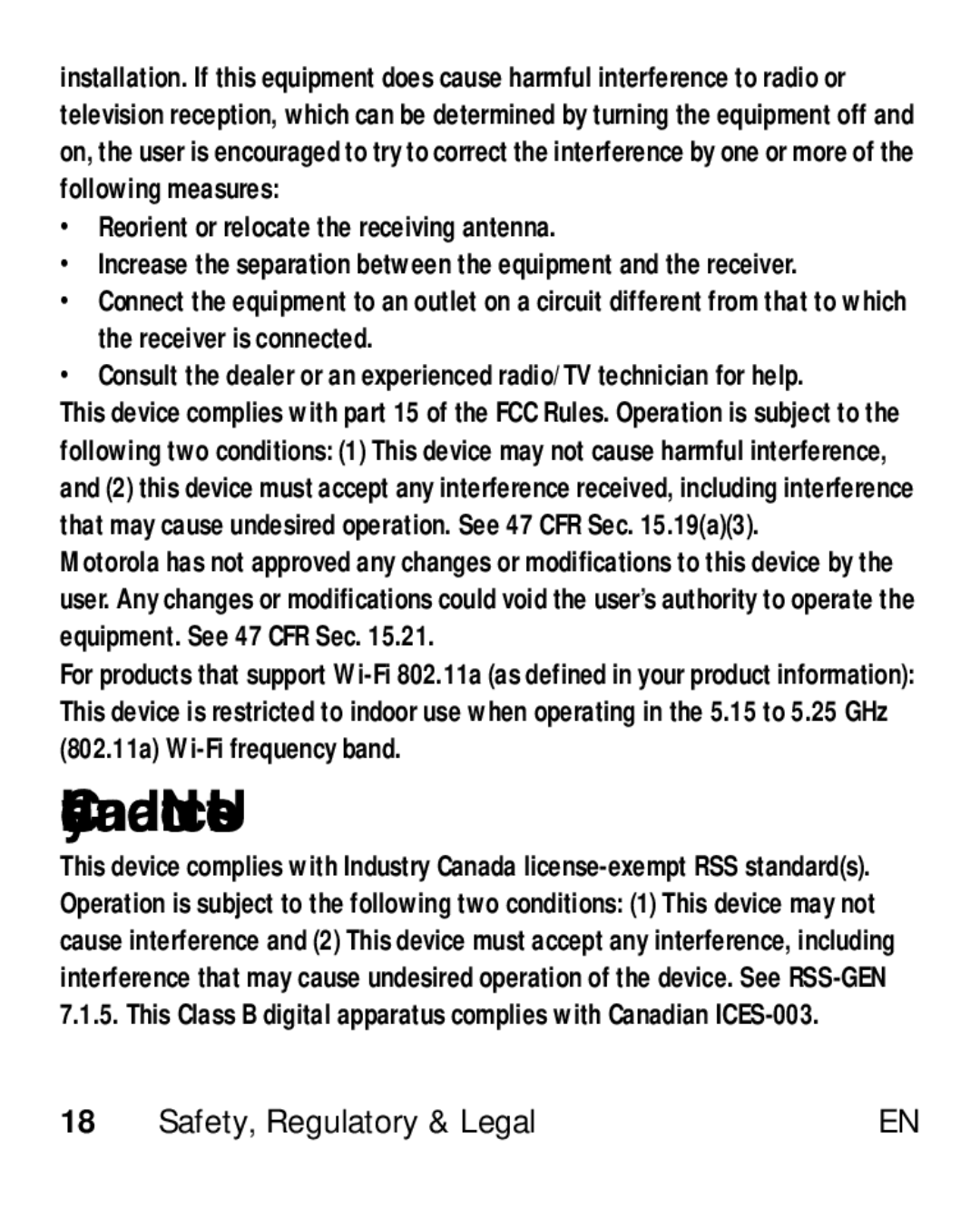 Motorola HK110 manual Industry Canada Notice to Users, Reorient or relocate the receiving antenna 