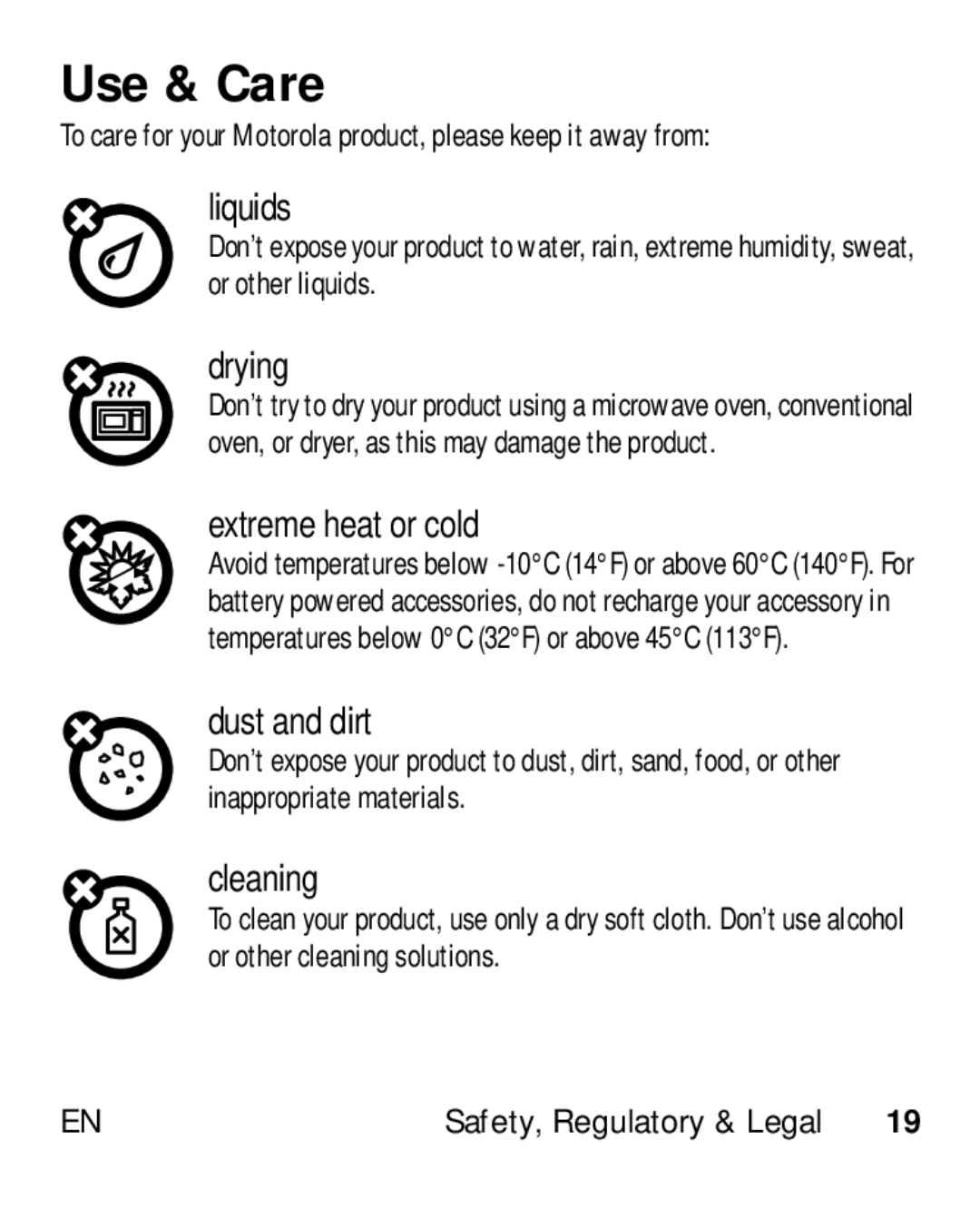 Motorola HK110 manual Use & Care 