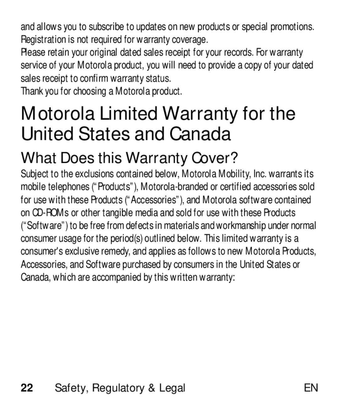 Motorola HK110 manual Motorola Limited Warranty for the United States and Canada, What Does this Warranty Cover? 