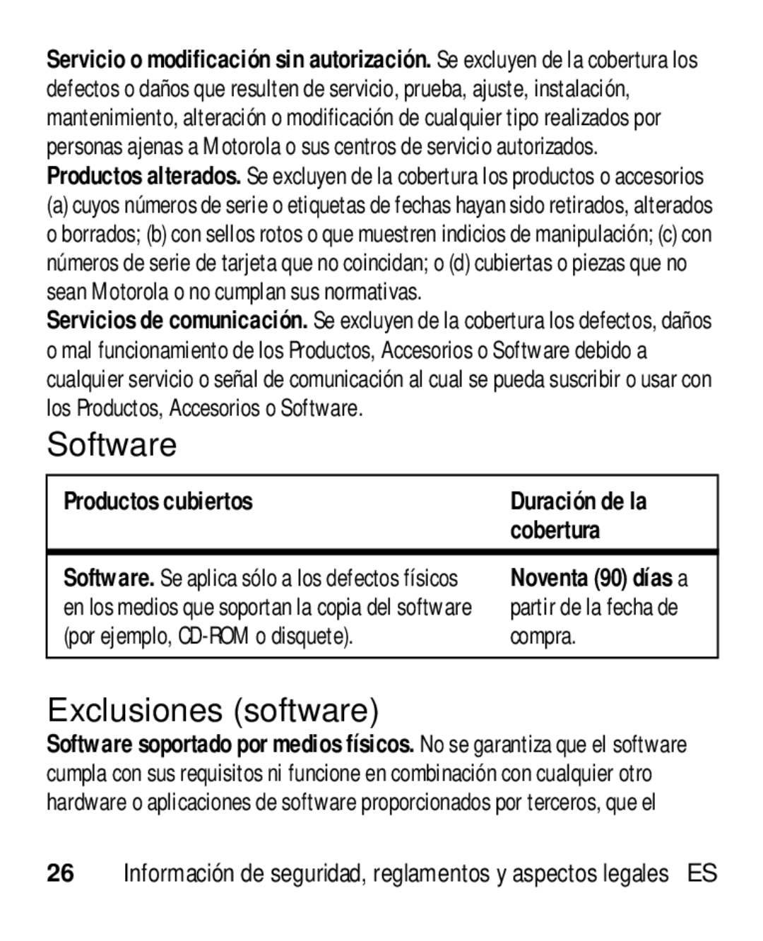 Motorola HK110 manual Exclusiones software, Cobertura 