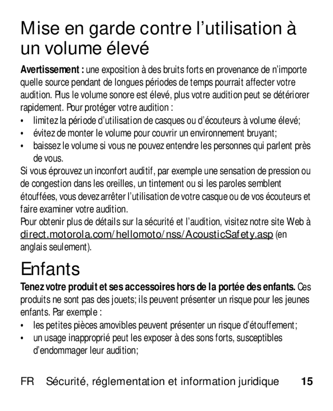 Motorola HK110 manual Mise en garde contre l’utilisation à un volume élevé, Enfants, De vous 