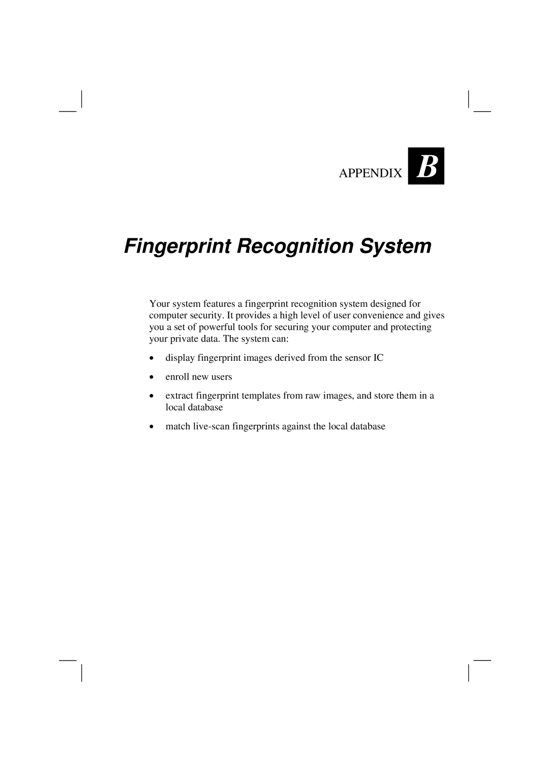 Motorola HK1223 manual Fingerprint Recognition System 