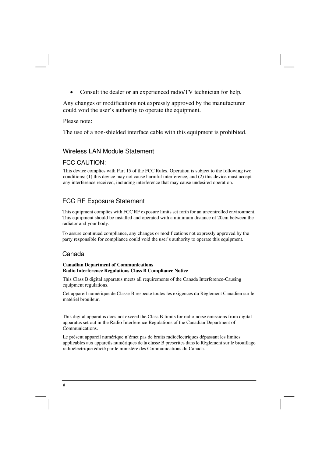 Motorola HK1223 manual Wireless LAN Module Statement 