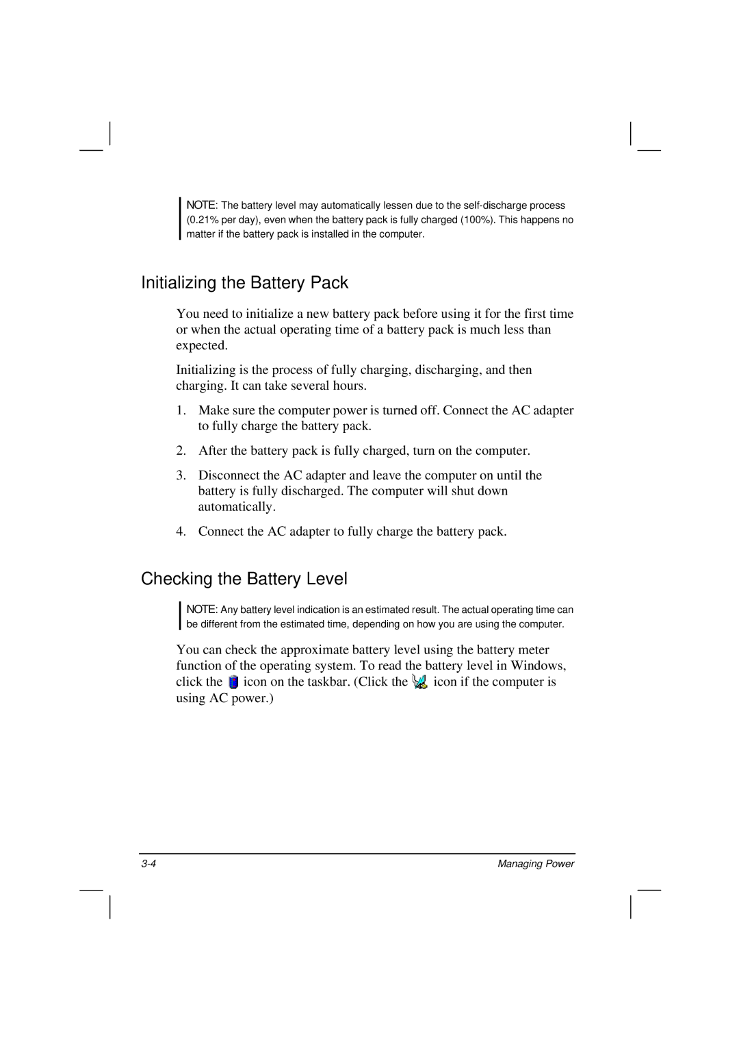 Motorola HK1223 manual Initializing the Battery Pack, Checking the Battery Level 