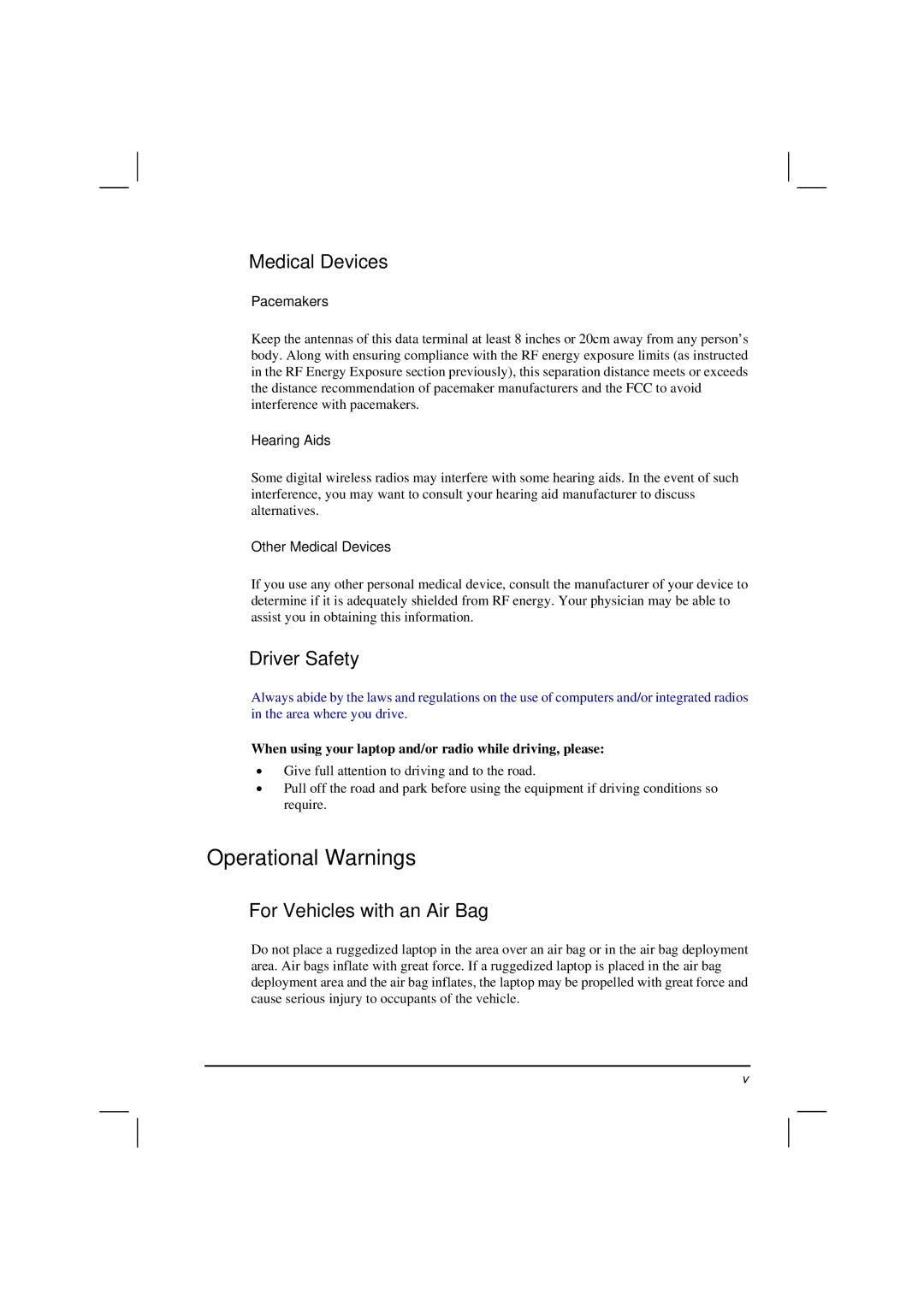 Motorola HK1223 manual Operational Warnings, Medical Devices, Driver Safety, For Vehicles with an Air Bag 