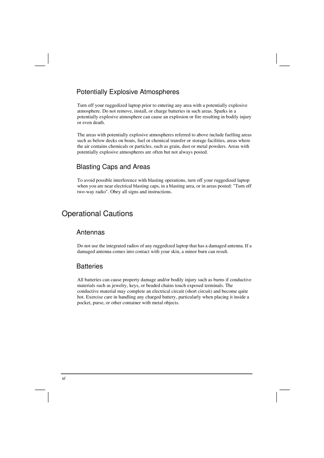 Motorola HK1223 Operational Cautions, Potentially Explosive Atmospheres, Blasting Caps and Areas, Antennas, Batteries 