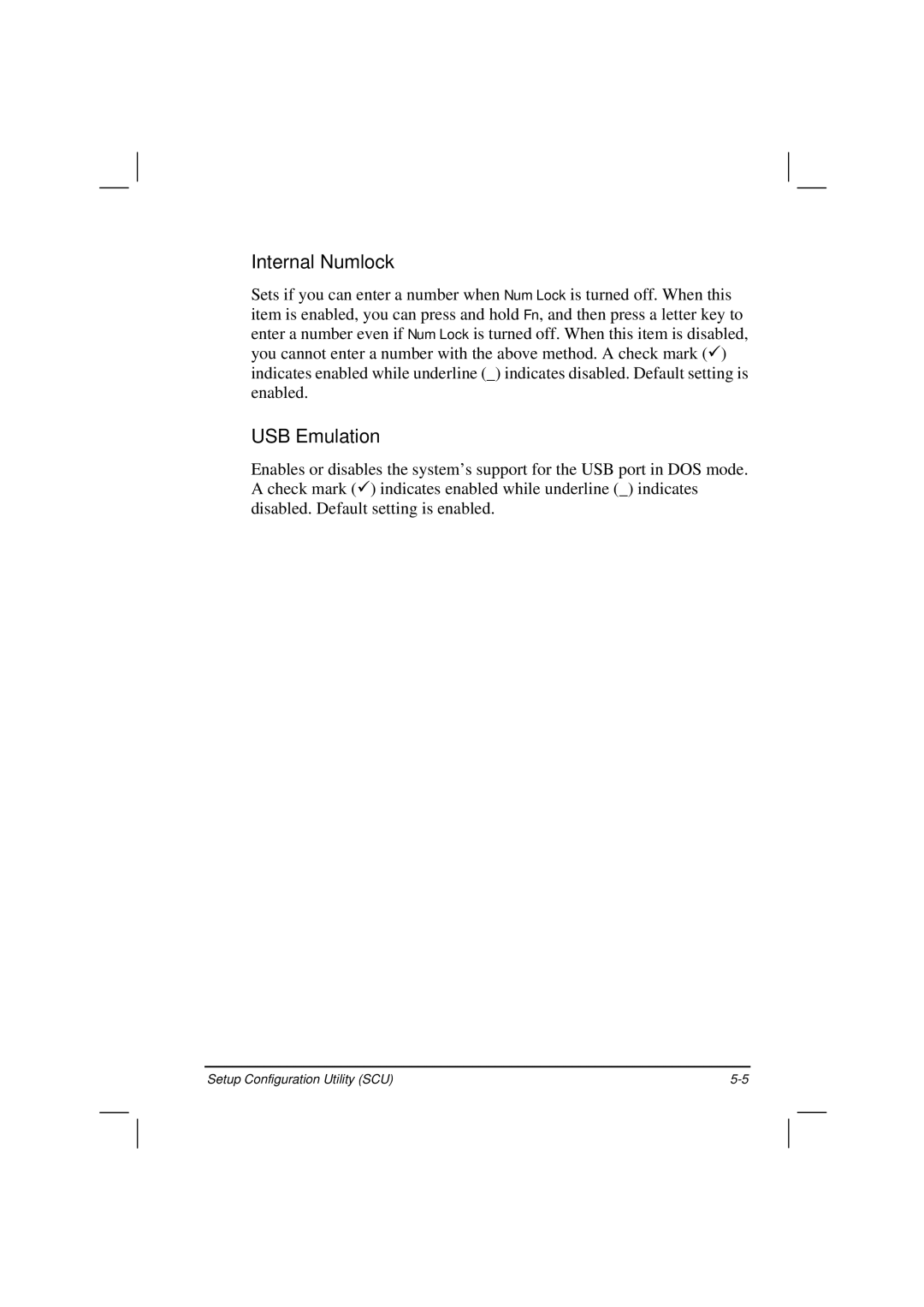 Motorola HK1223 manual Internal Numlock, USB Emulation 