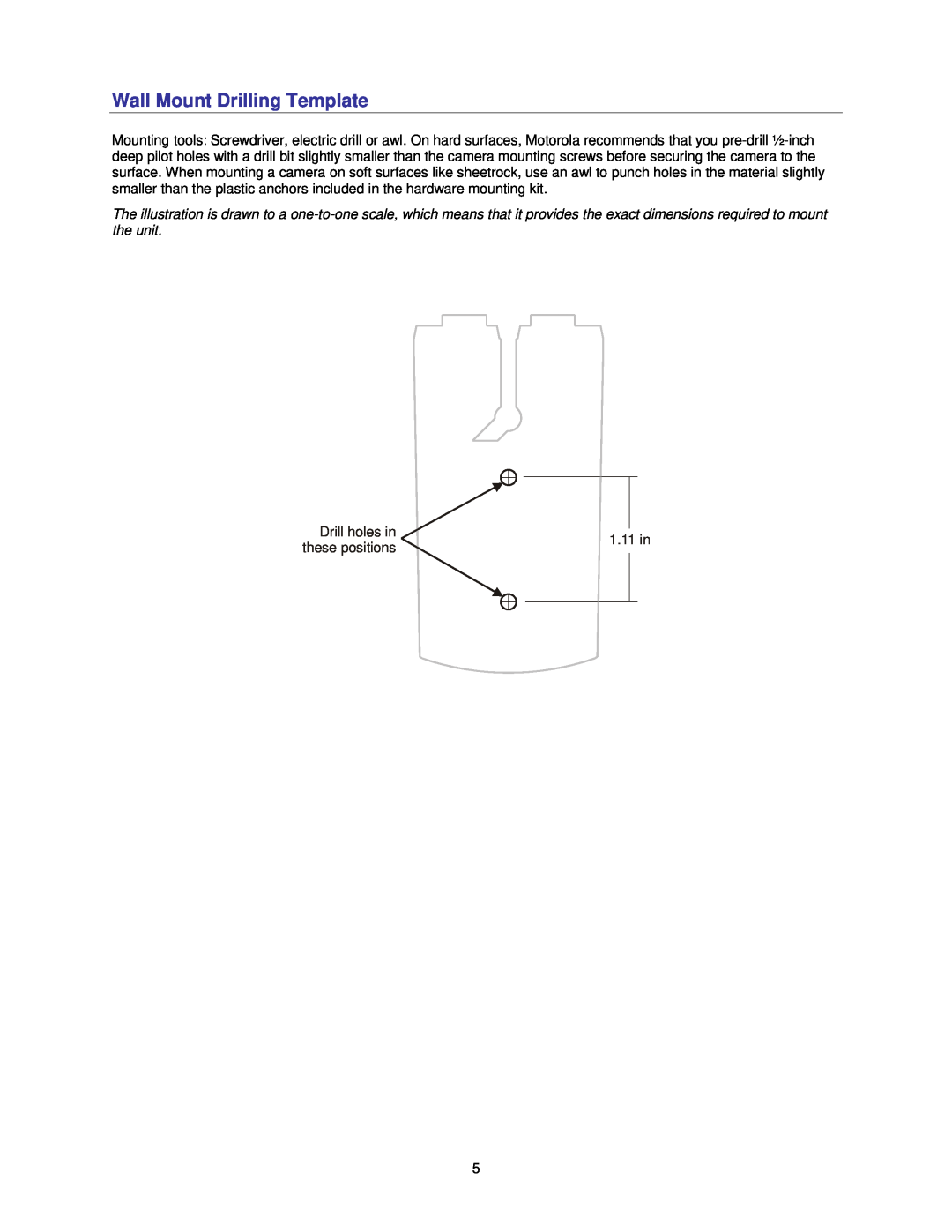 Motorola HMVC3050 manual Wall Mount Drilling Template, Drill holes in 