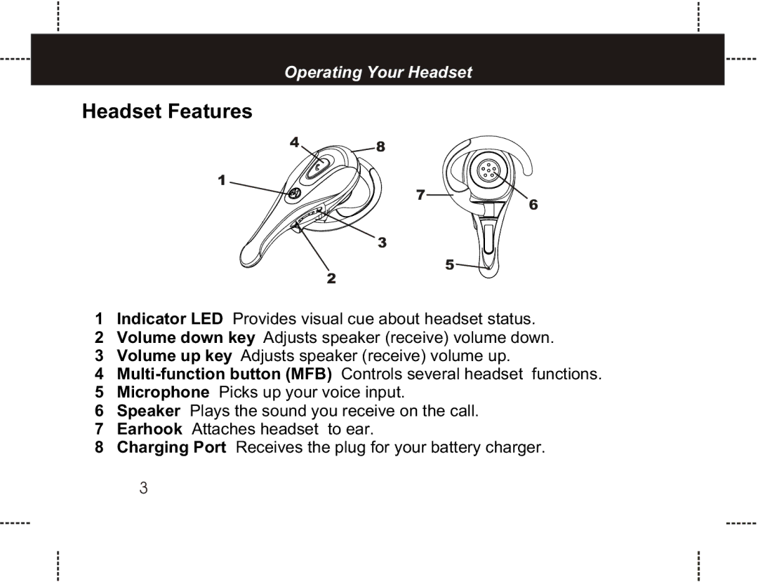 Motorola HS801 manual Headset Features 