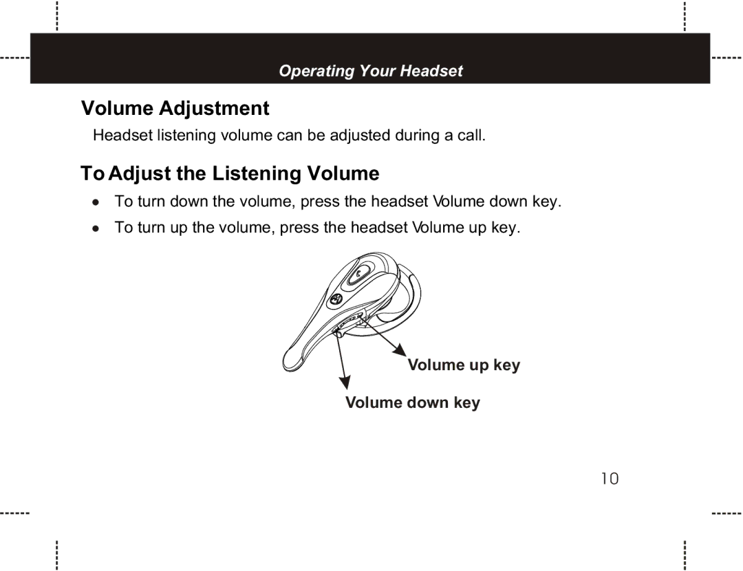 Motorola HS801 manual Volume Adjustment, To Adjust the Listening Volume 