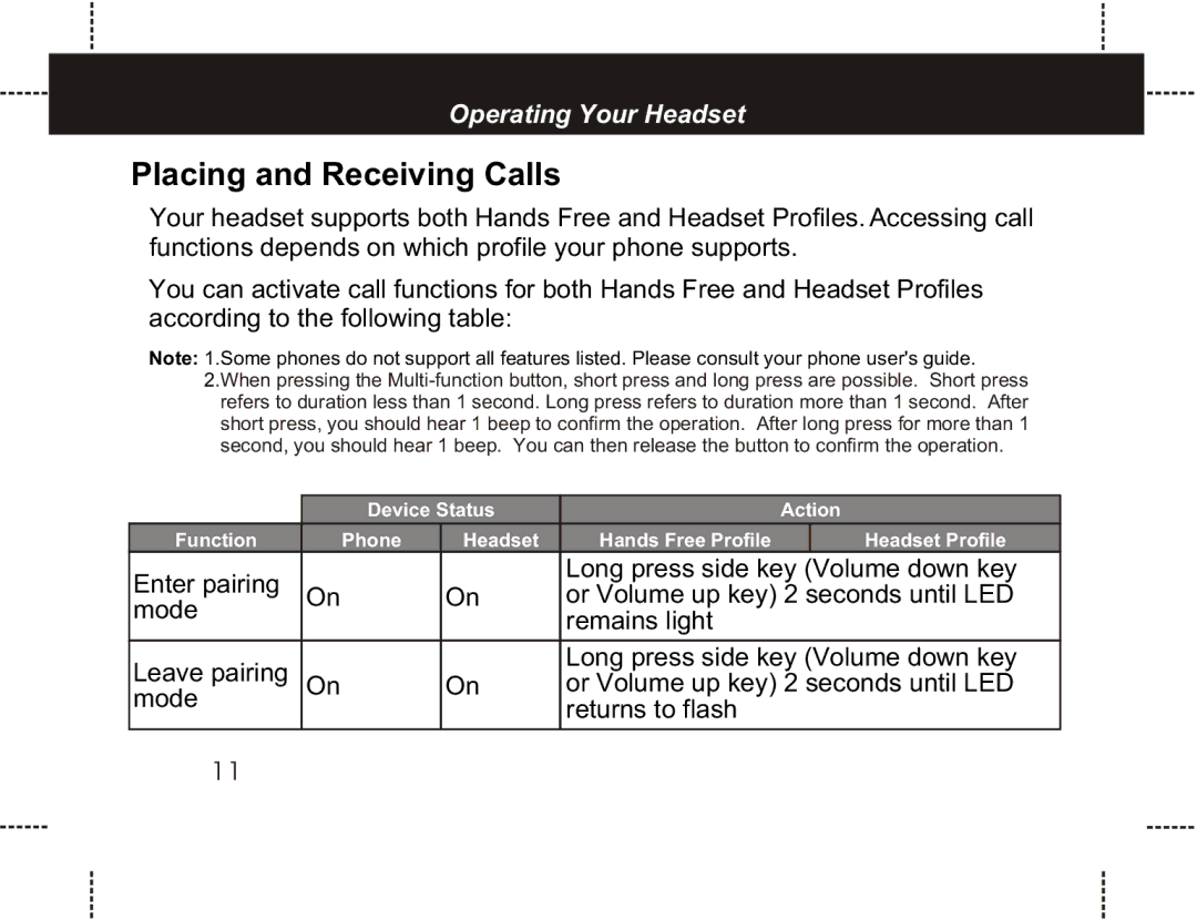 Motorola HS801 manual Placing and Receiving Calls 