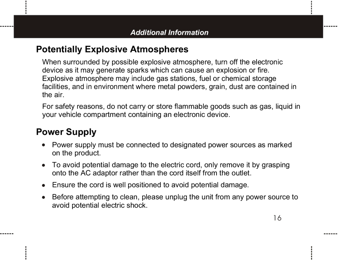 Motorola HS801 manual Potentially Explosive Atmospheres, Power Supply 