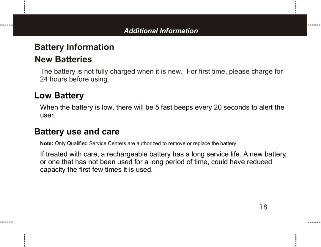 Motorola HS801 manual Battery Information New Batteries, Low Battery, Battery use and care 