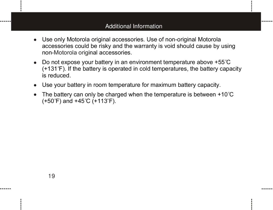 Motorola HS801 manual Additional Information 