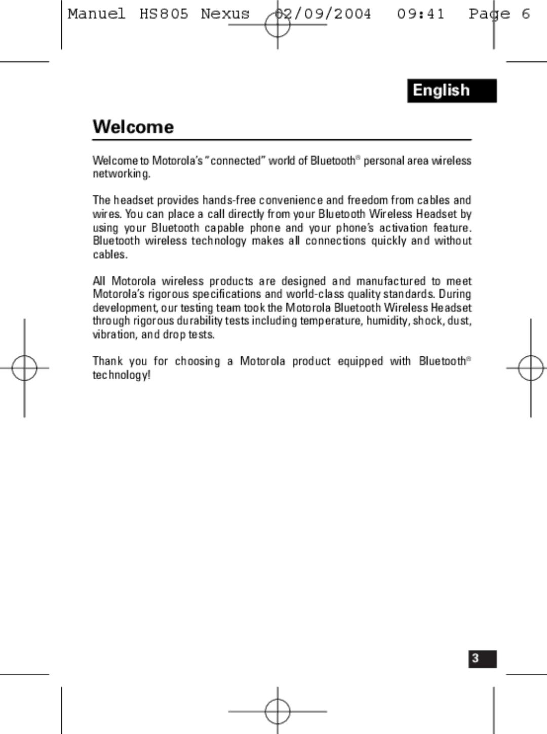 Motorola HS805 manual Welcome 