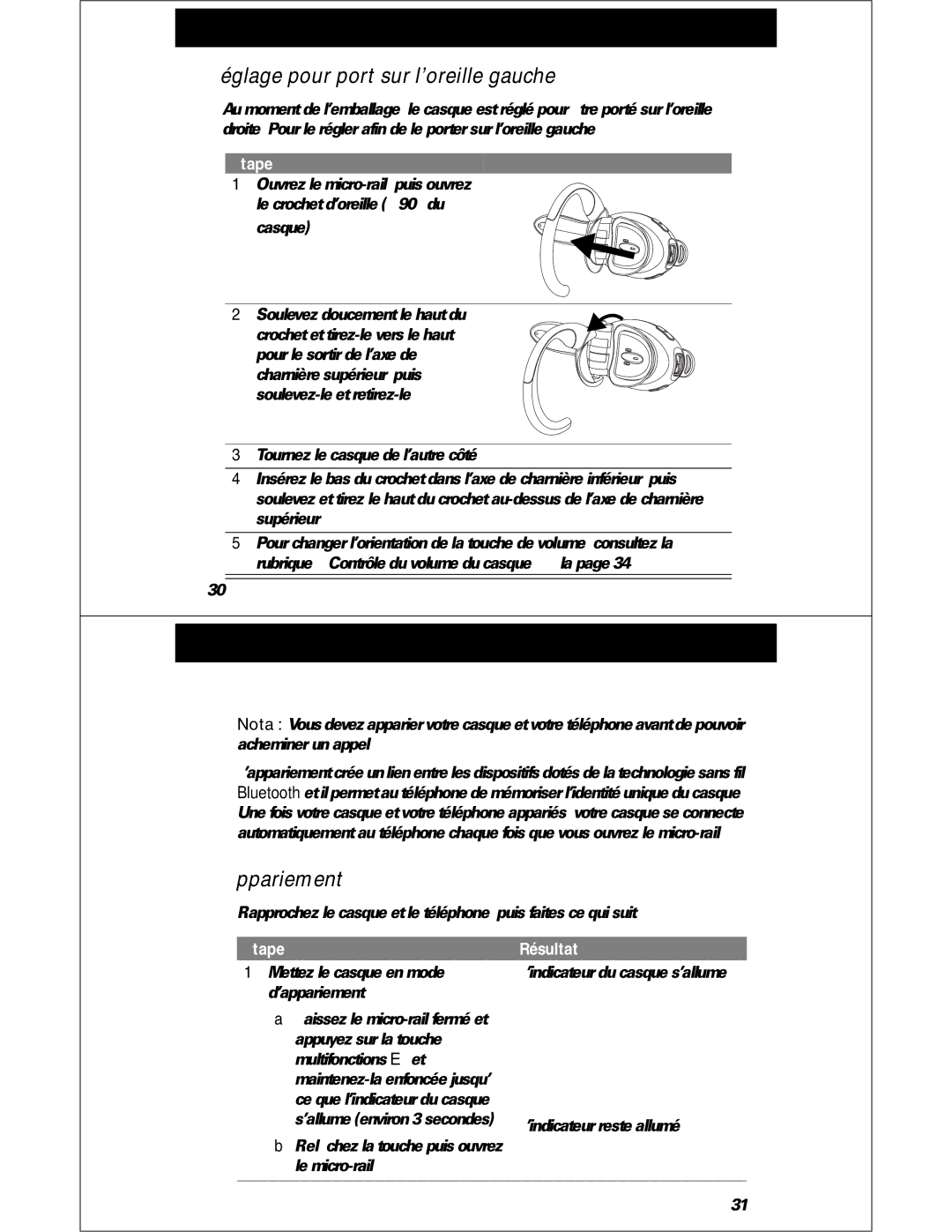 Motorola HS810 manual Appariement du casque et du téléphone, Réglage pour port sur l’oreille gauche, Résultat 