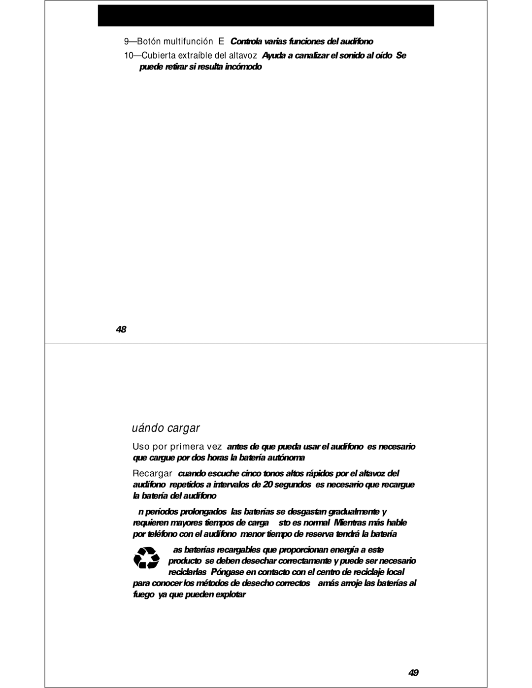 Motorola HS810 manual Uso del audífono, Carga del audífono, Cuándo cargar 