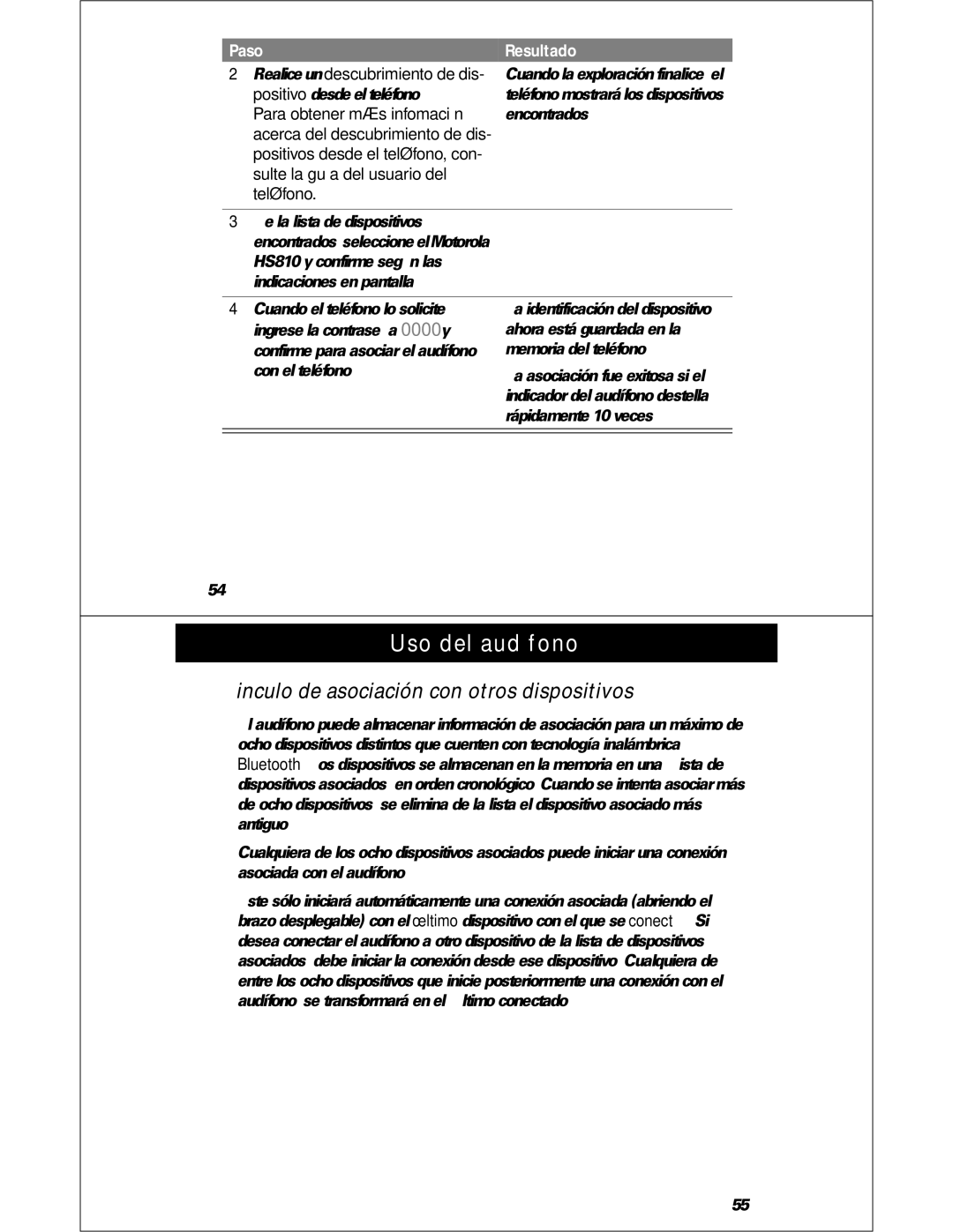 Motorola HS810 manual Vinculo de asociación con otros dispositivos, Positivo desde el teléfono, Encontrados 