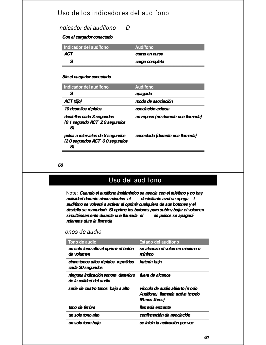 Motorola HS810 manual Uso de los indicadores del audífono, Indicador del audífono LED, Tonos de audio 