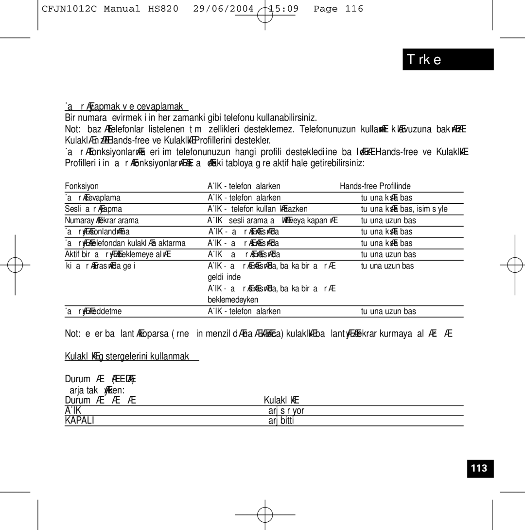 Motorola HS820 manual Kulakl k göstergelerini kullanmak, Şarja tak yken, Şarj sürüyor, Şarj bitti 