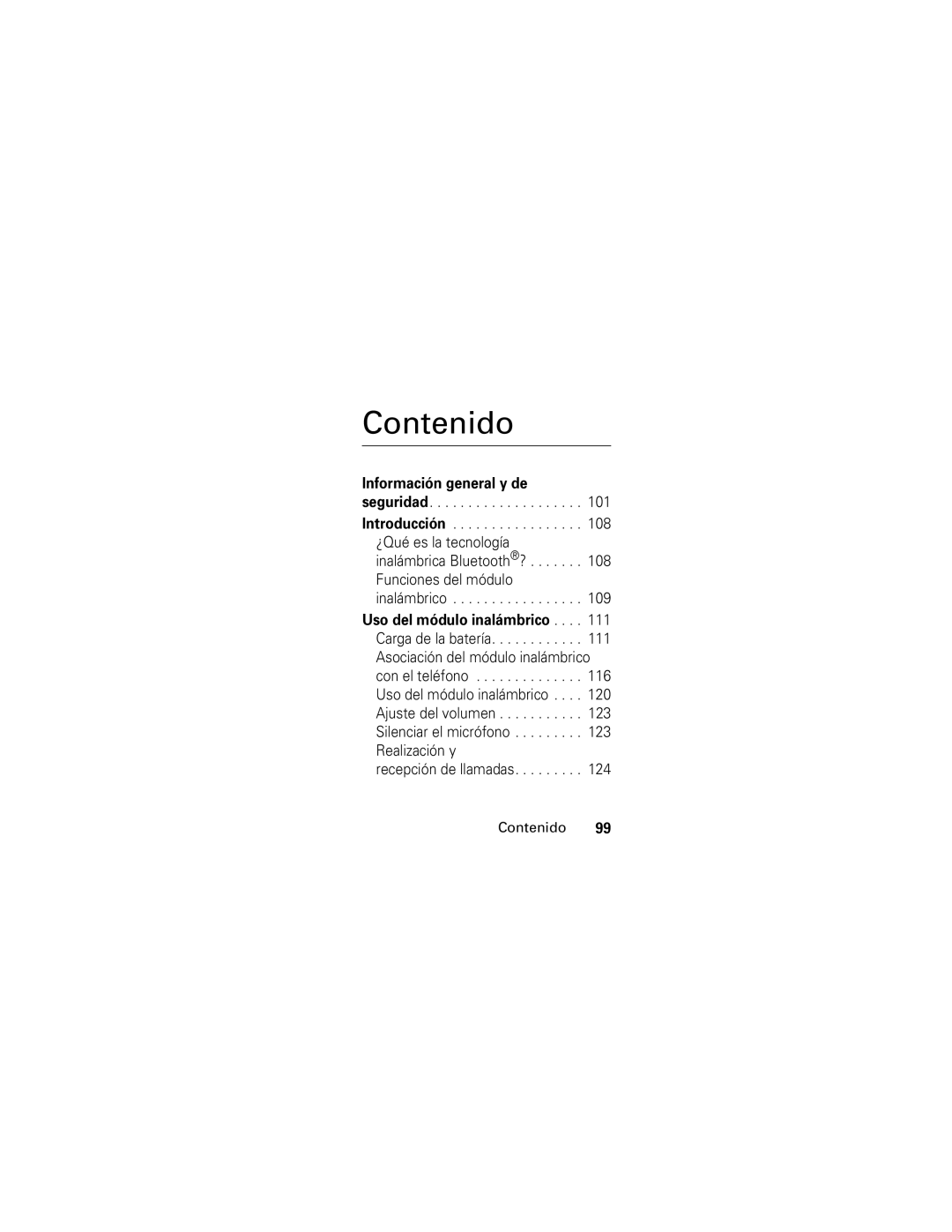 Motorola HS830 manual Contenido, Información general y de 