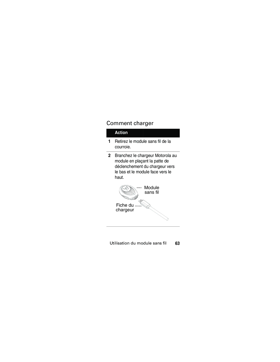 Motorola HS830 manual Comment charger 