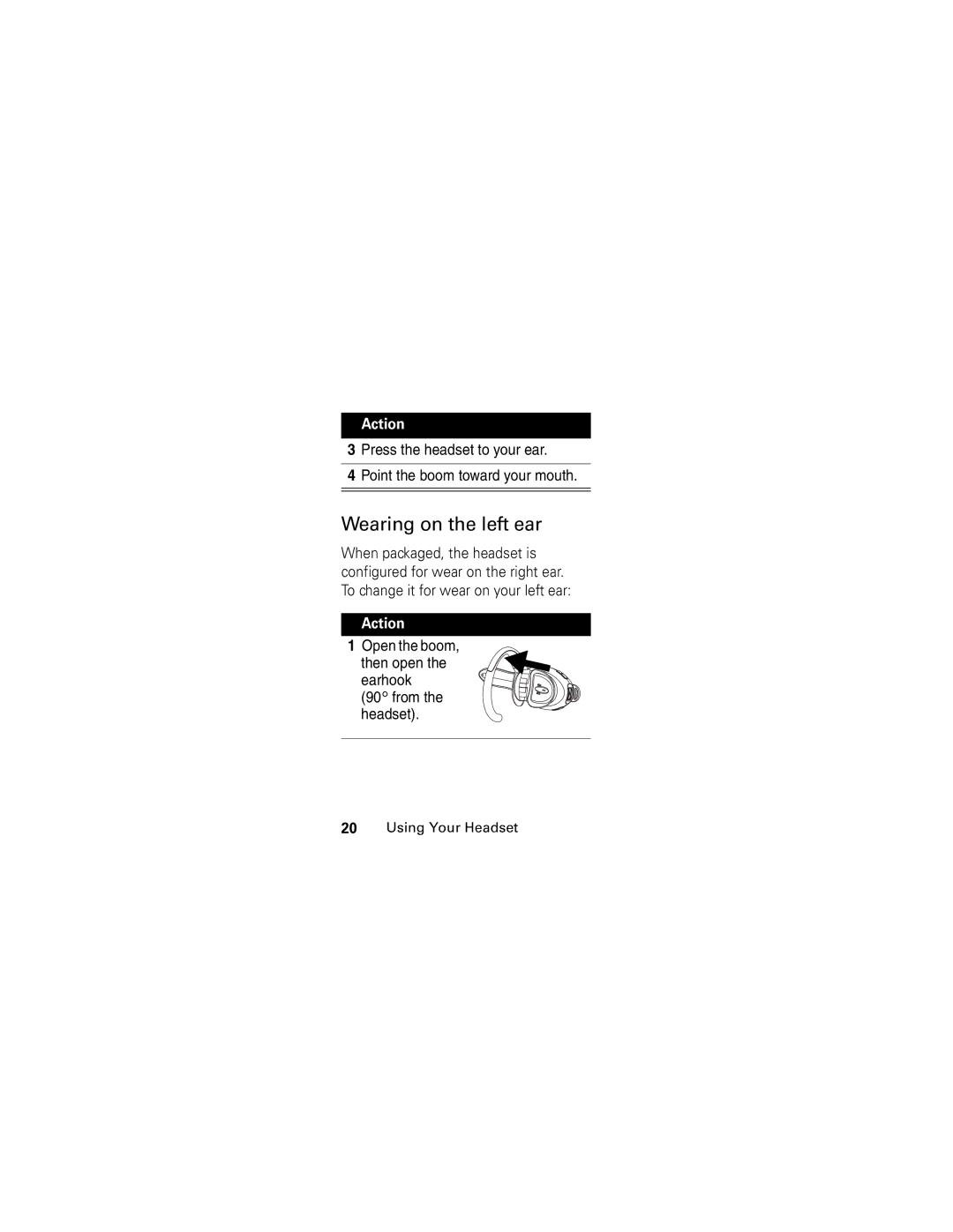 Motorola HS850 manual Wearing on the left ear 