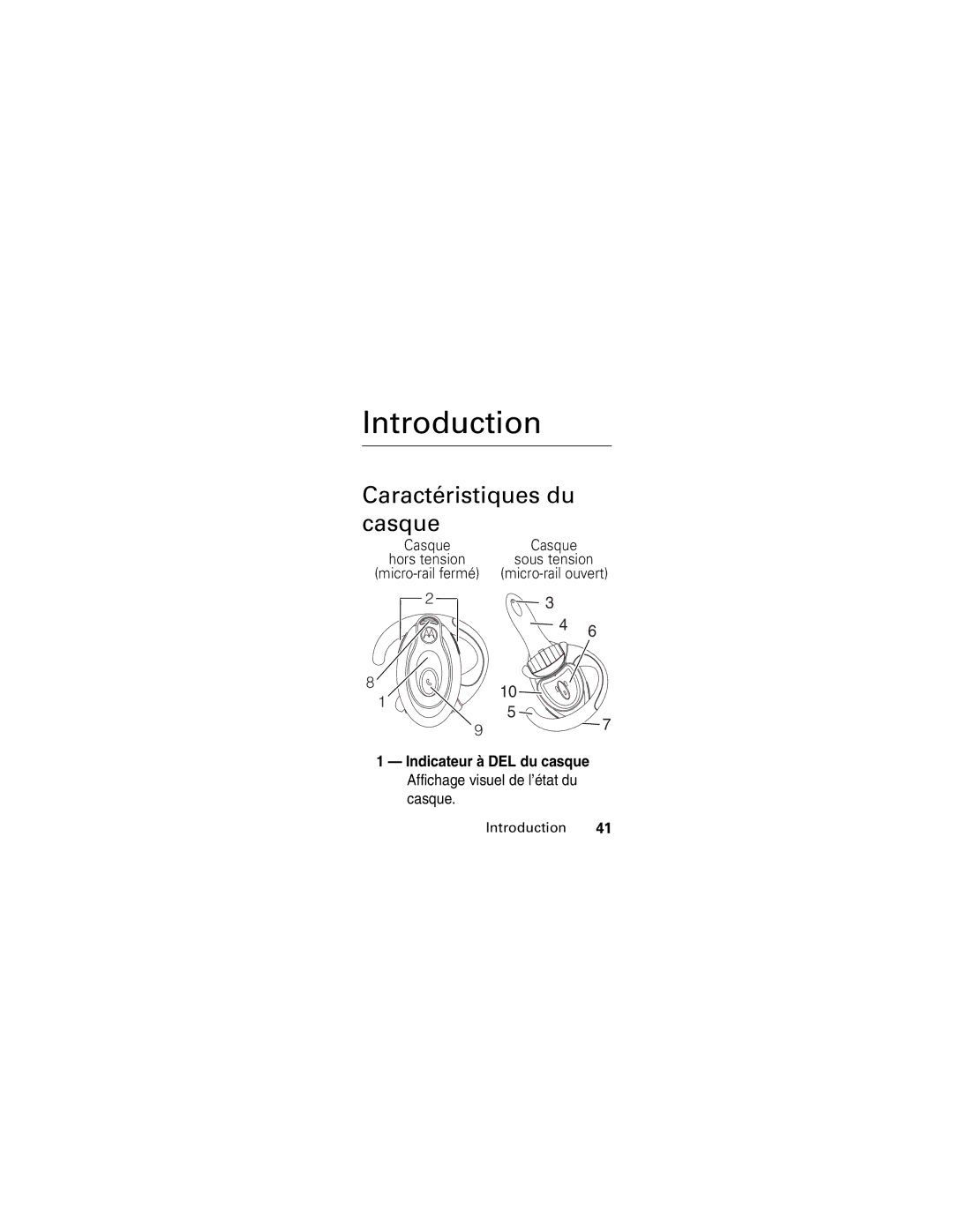 Motorola HS850 manual Introduction, Caractéristiques du casque 