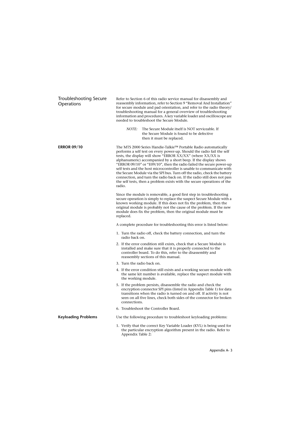 Motorola HT 1000 service manual Troubleshooting Secure Operations 