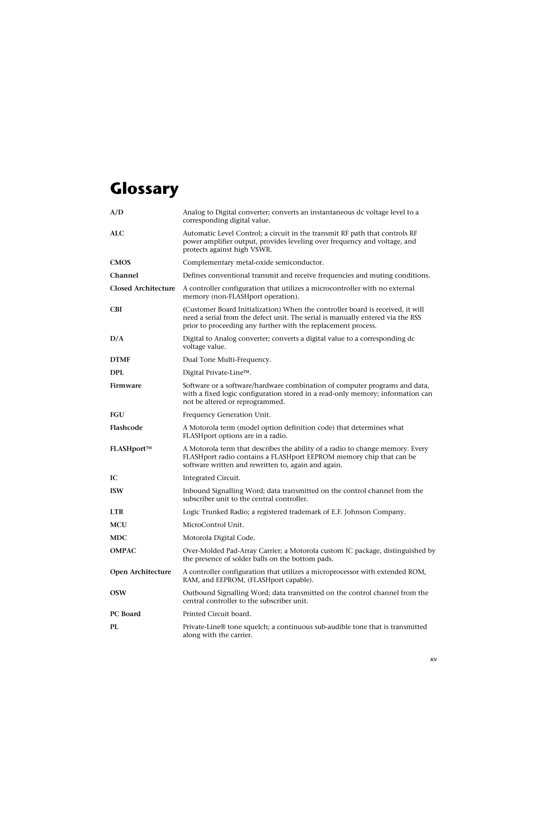 Motorola HT 1000 service manual Glossary, Alc 