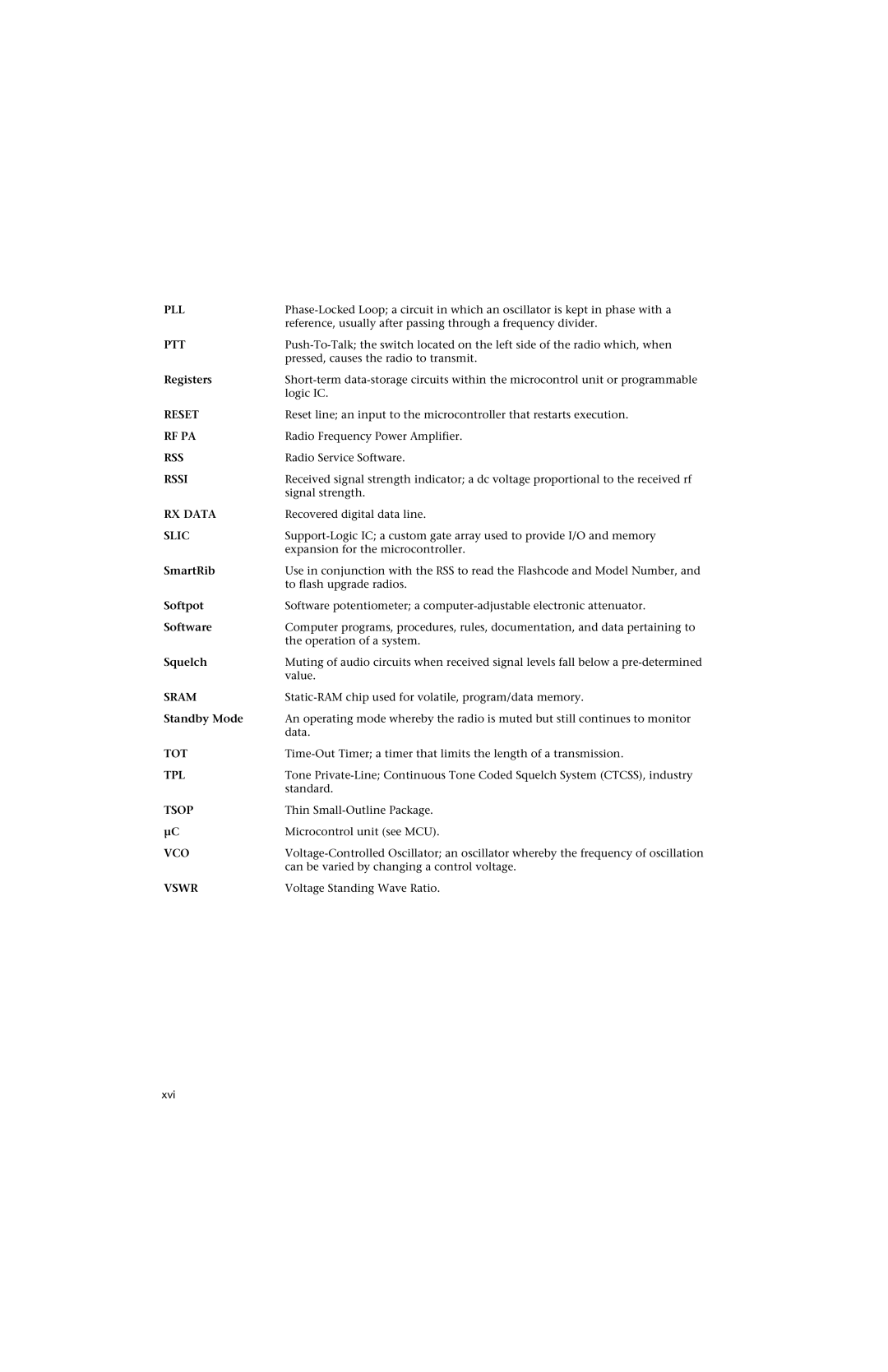 Motorola HT 1000 service manual Pll, Xvi 