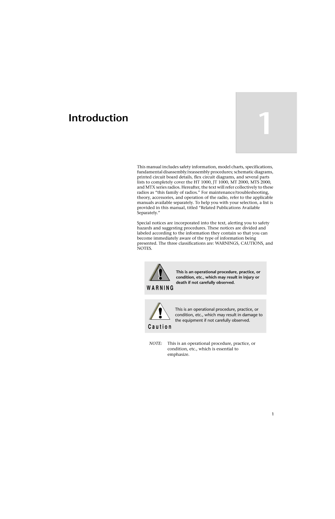 Motorola HT 1000 service manual Introduction, R N I N G 