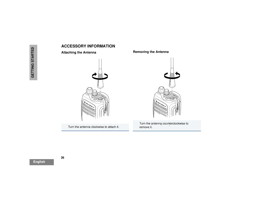 Motorola HT1250LS+ manual Accessory Information, Attaching the Antenna Removing the Antenna 