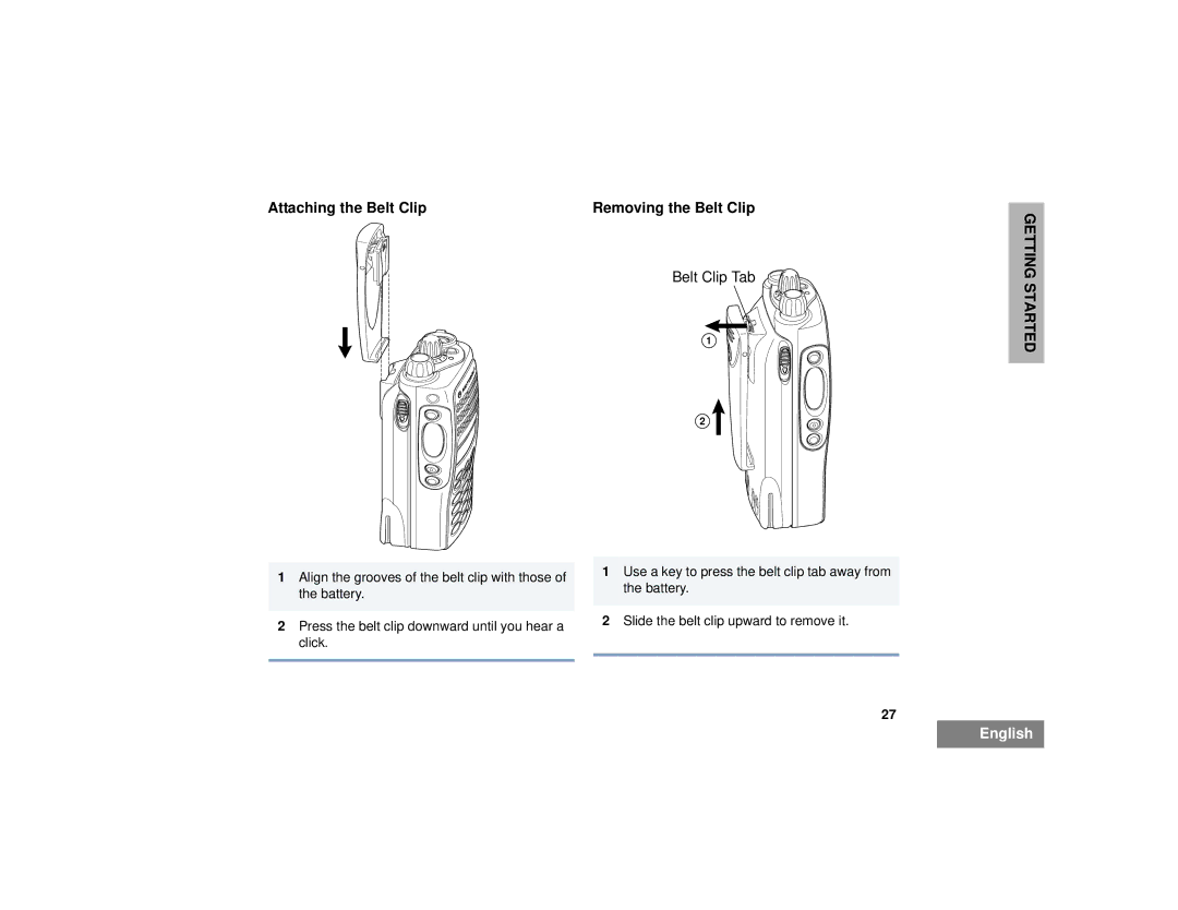Motorola HT1250LS+ manual Attaching the Belt Clip Removing the Belt Clip 