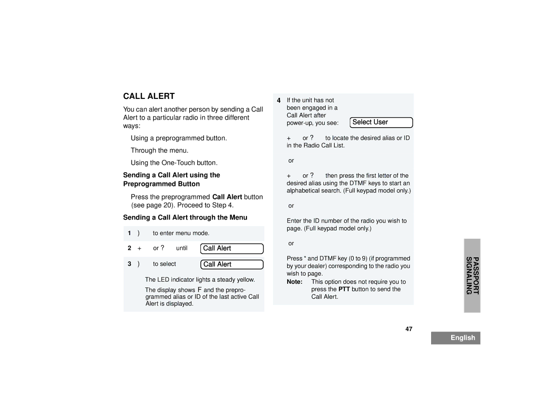 Motorola HT1250LS+ manual Sending a Call Alert using, Preprogrammed Button, Sending a Call Alert through the Menu 