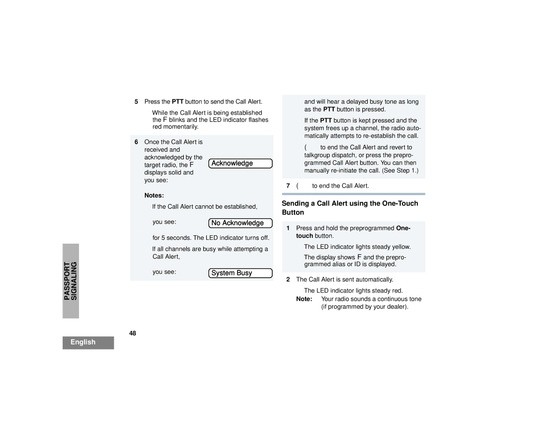 Motorola HT1250LS+ manual Sending a Call Alert using the One-Touch Button, No Acknowledge 