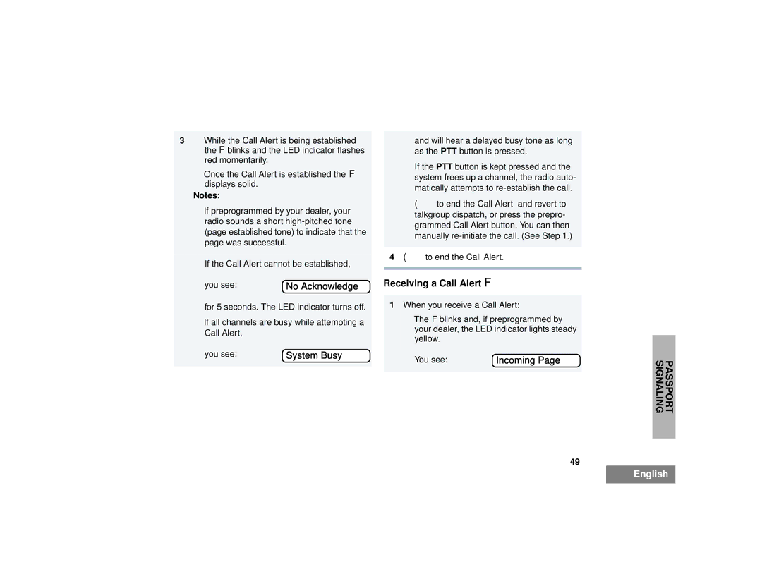 Motorola HT1250LS+ manual Receiving a Call Alert F, Incoming 