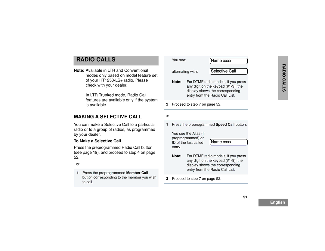 Motorola HT1250LS+ manual Radio Calls, Making a Selective Call, To Make a Selective Call, Name 