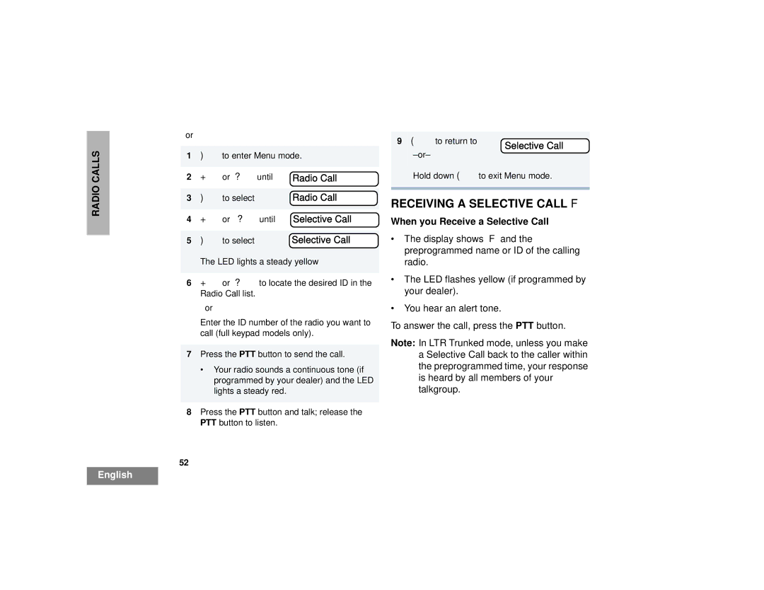 Motorola HT1250LS+ manual Receiving a Selective Call F, Radio Call, When you Receive a Selective Call 
