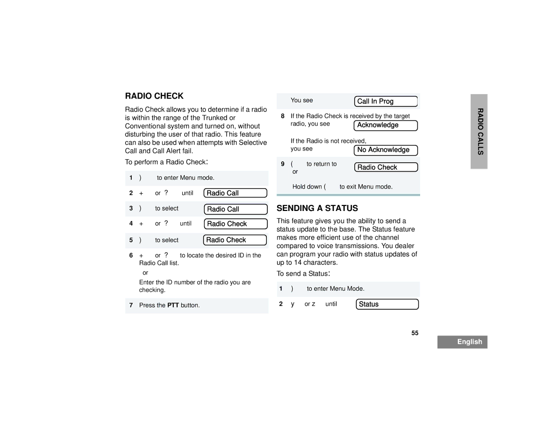 Motorola HT1250LS+ manual Radio Check, Sending a Status 